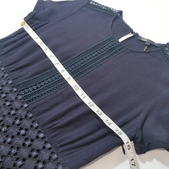 Maje Reia Nuit Sheer Lace Fringe Mini Dress Dark Blue - Picture 5 of 13